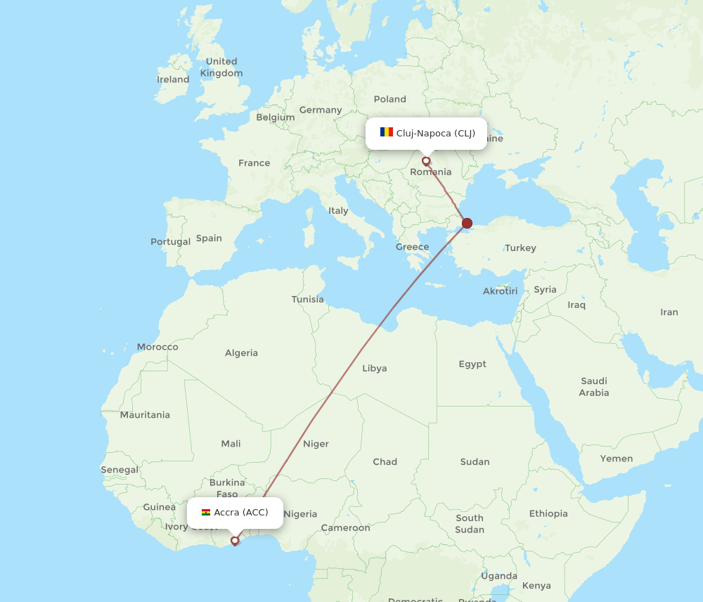 ACC to CLJ flights and routes map