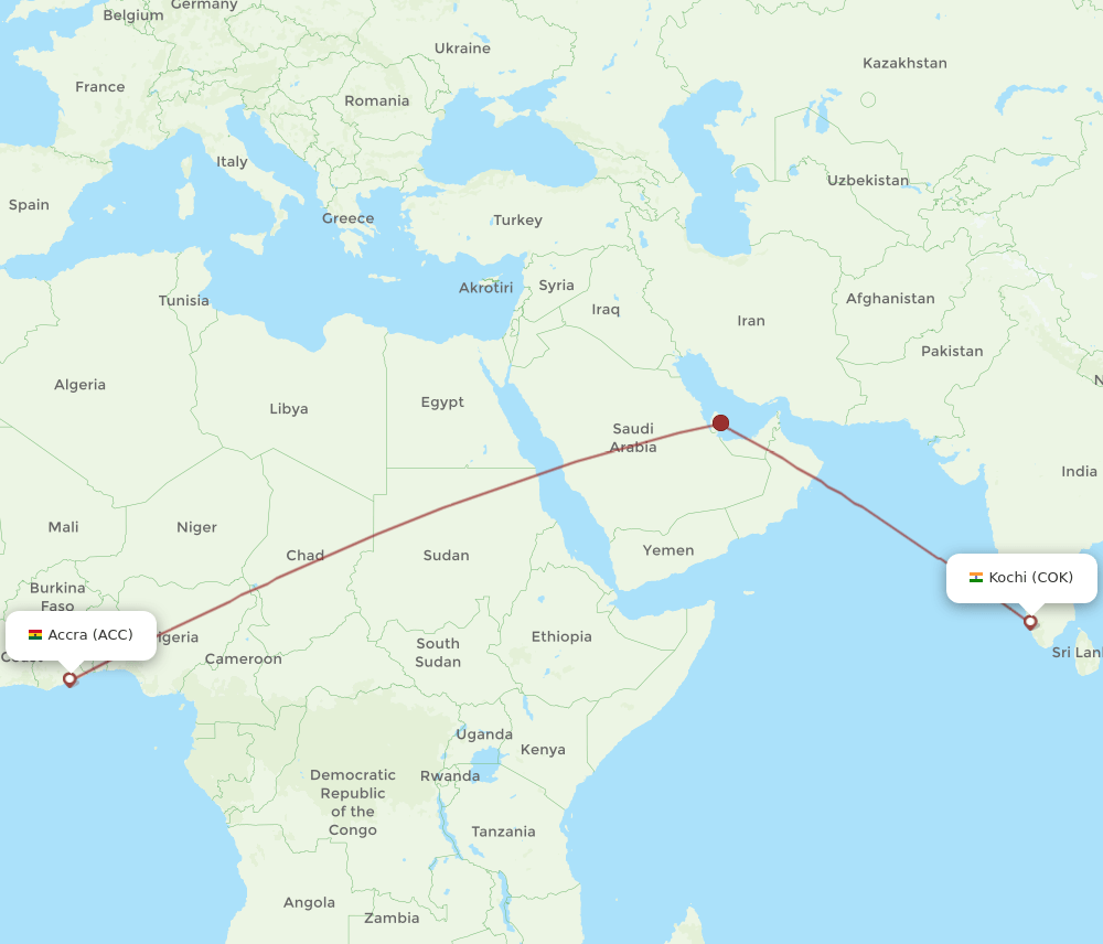 ACC to COK flights and routes map