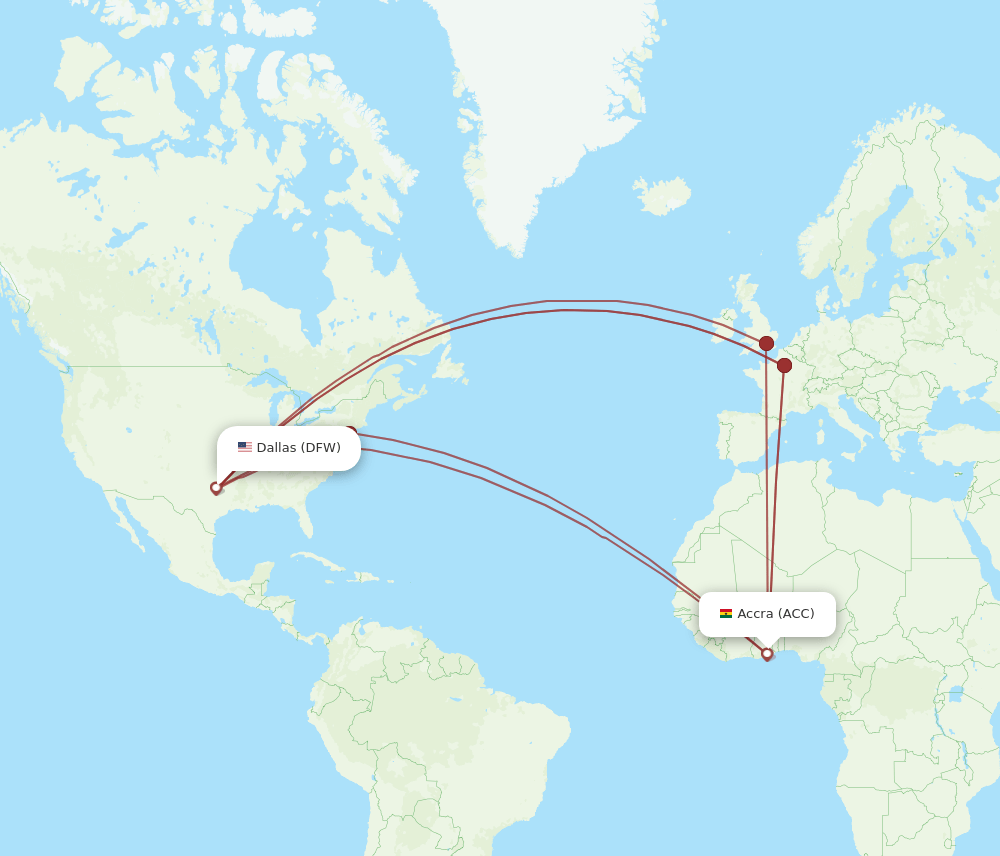 ACC to DFW flights and routes map