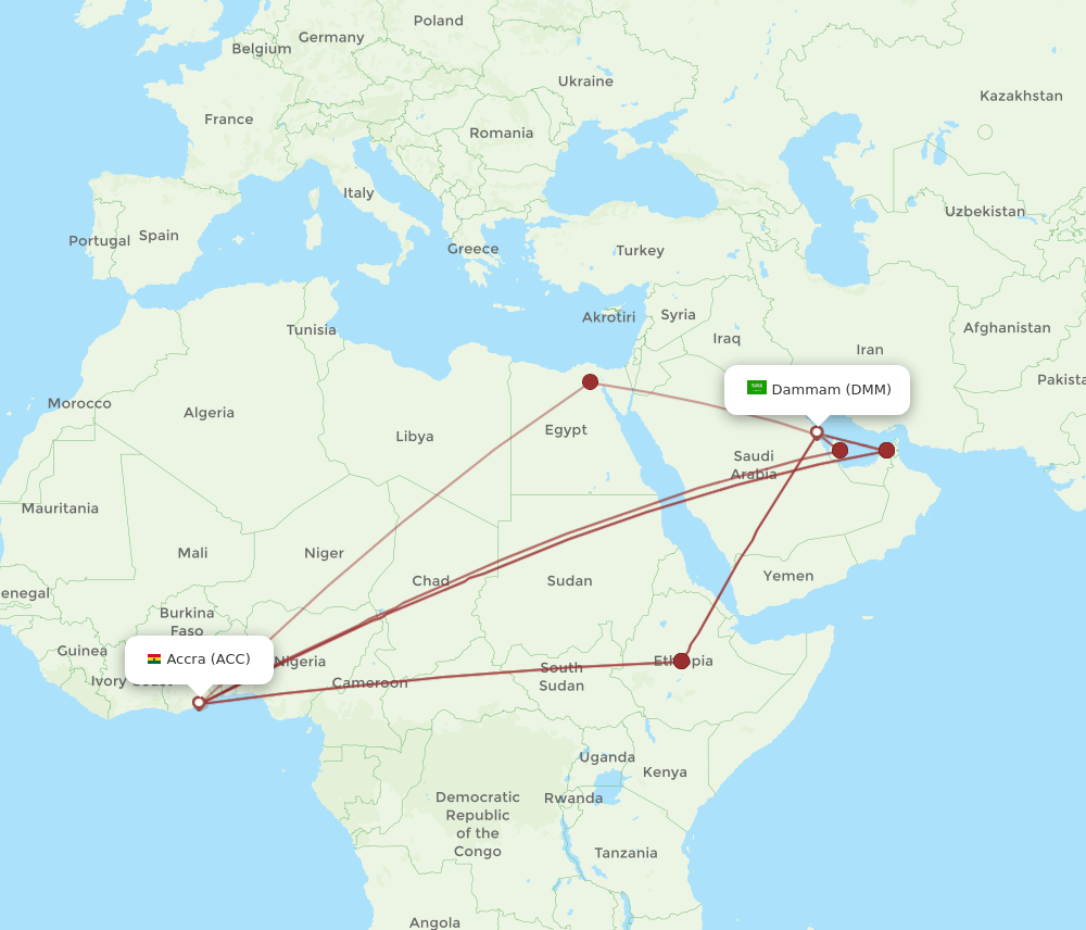 ACC-DMM flight routes