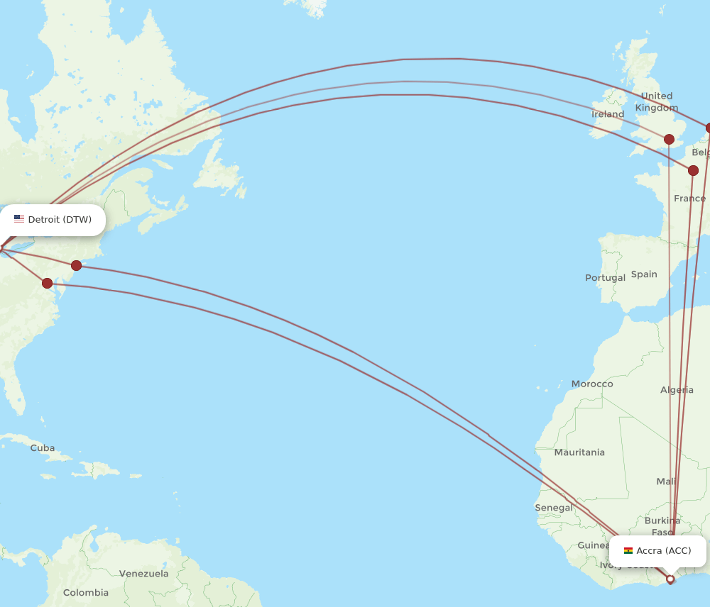 ACC-DTW flight routes