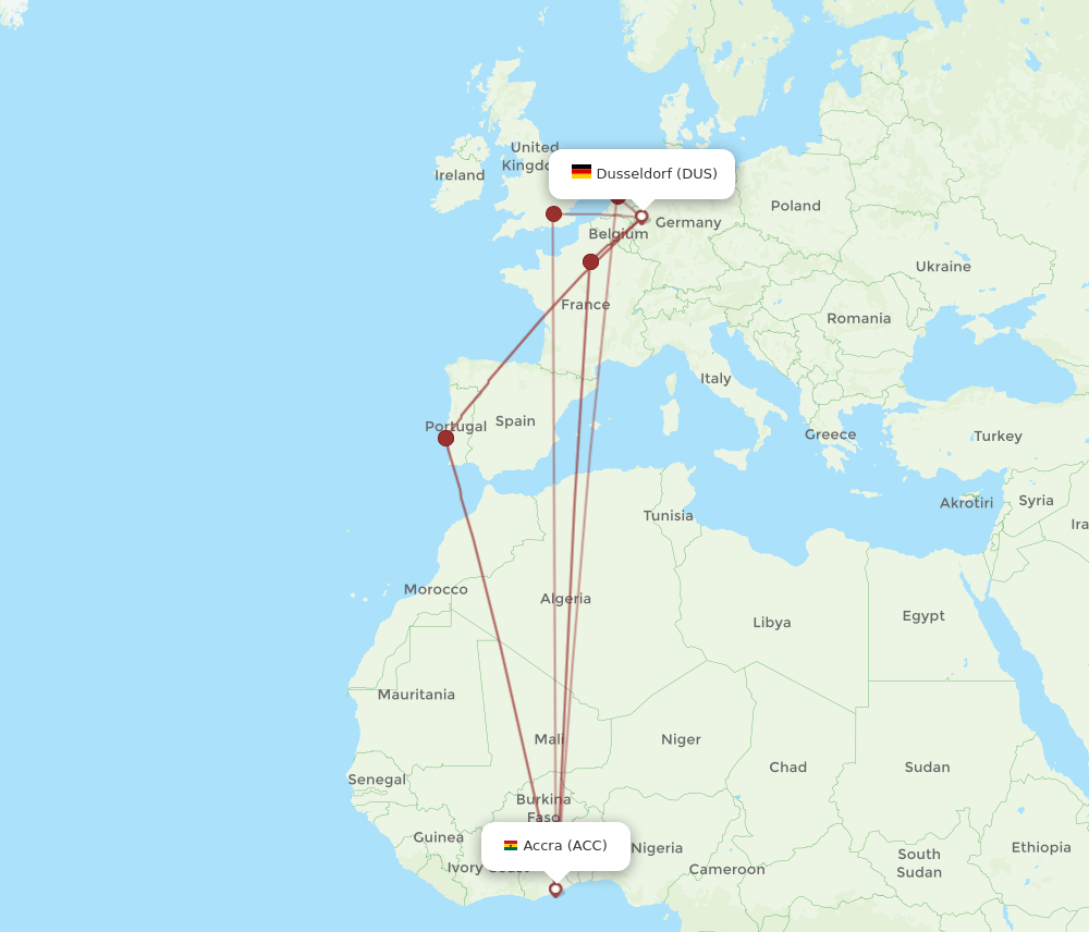 ACC-DUS flight routes