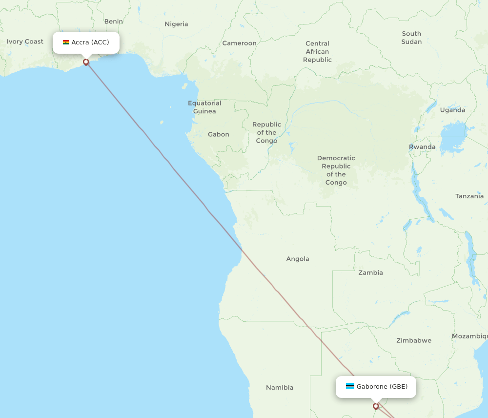 ACC to GBE flights and routes map