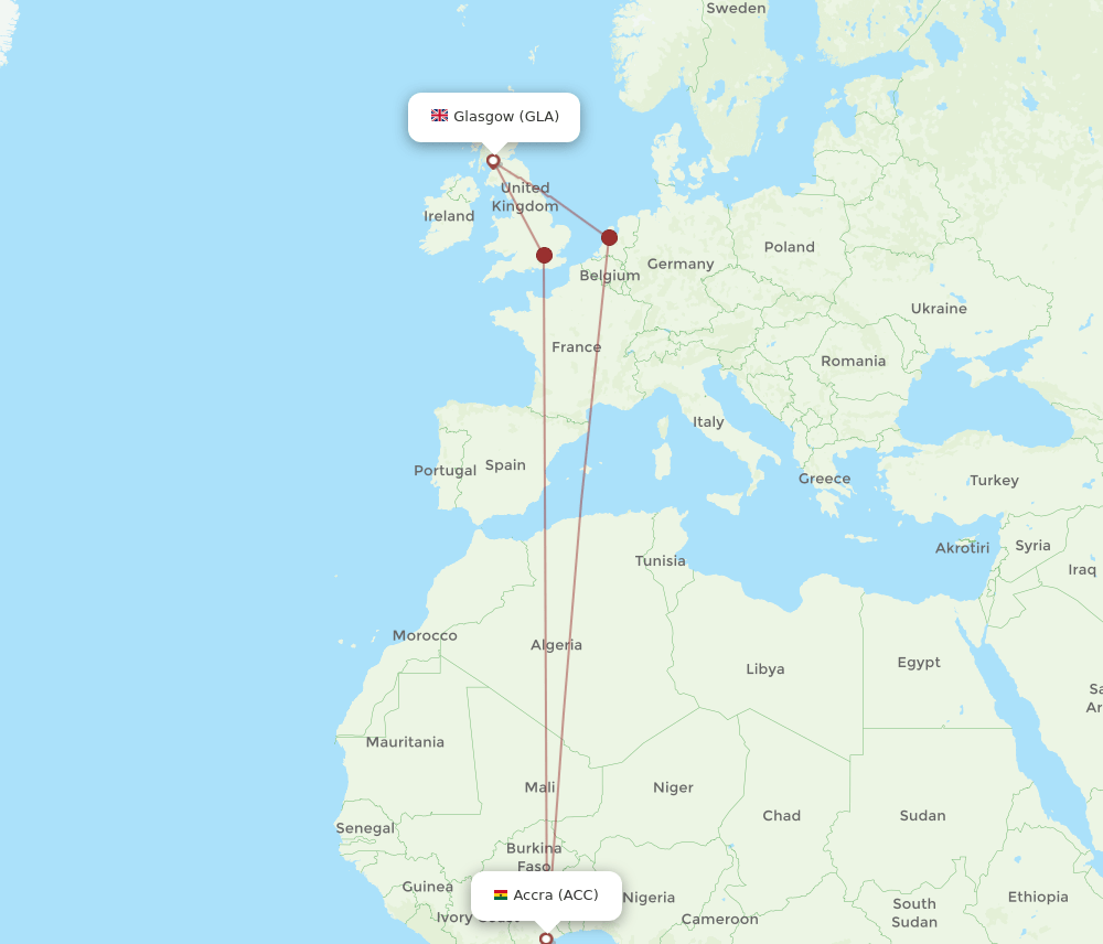 ACC to GLA flights and routes map