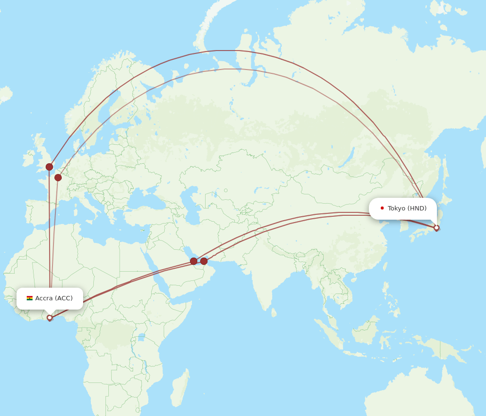 ACC-HND flight routes