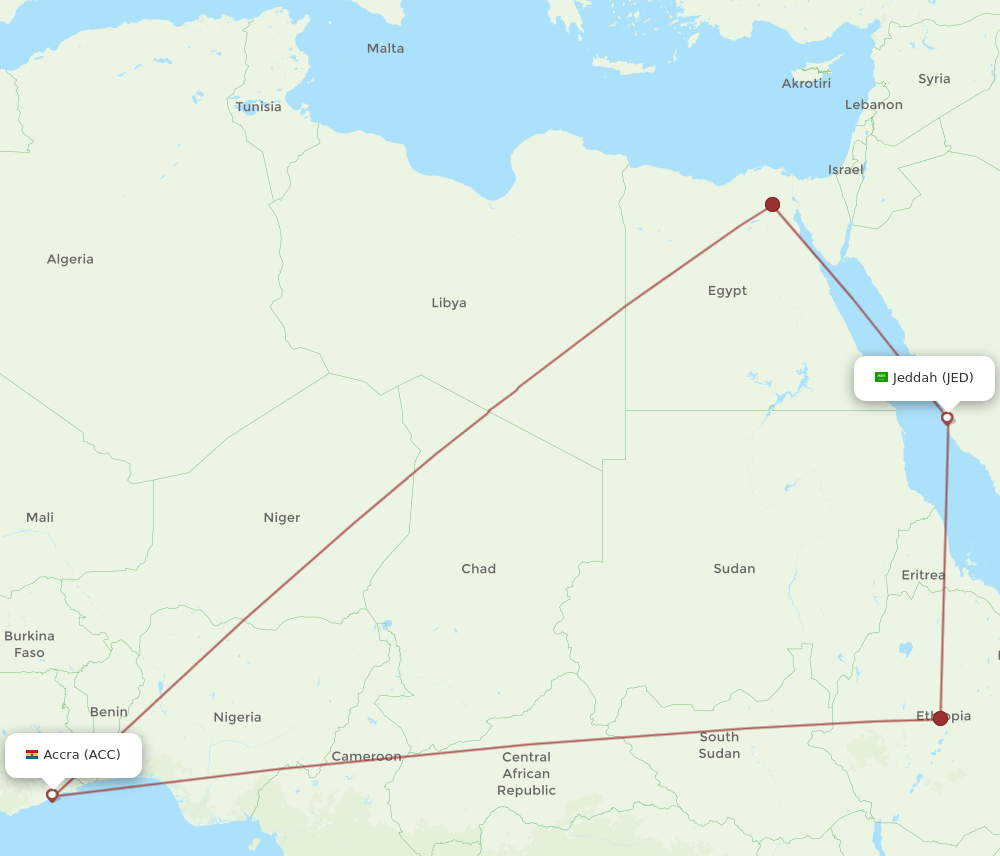 ACC to JED flights and routes map