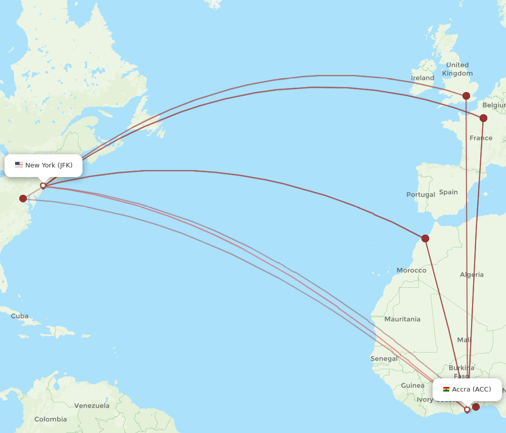 ACC-JFK flight routes