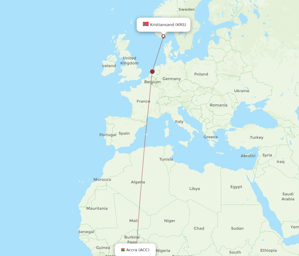 ACC-KRS flight routes