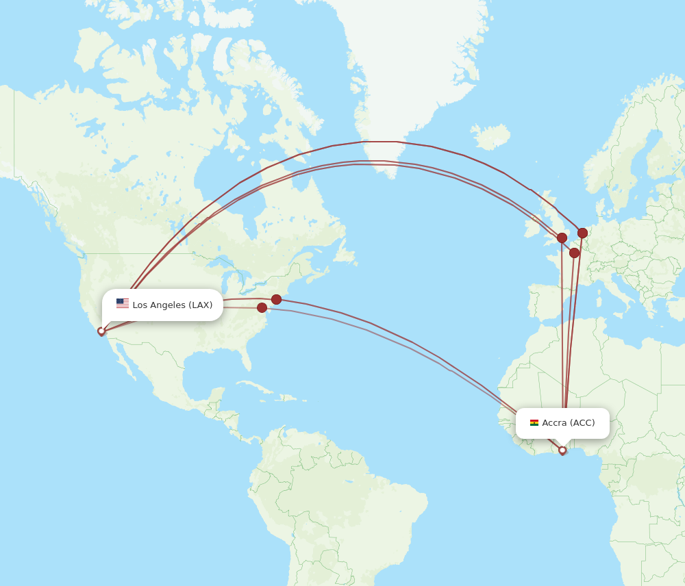 ACC to LAX flights and routes map