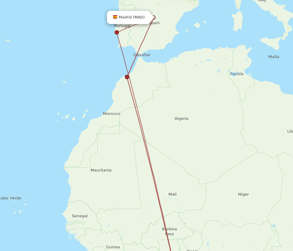 ACC to MAD flights and routes map