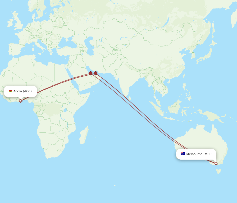 ACC-MEL flight routes