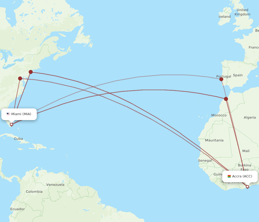 ACC to MIA flights and routes map