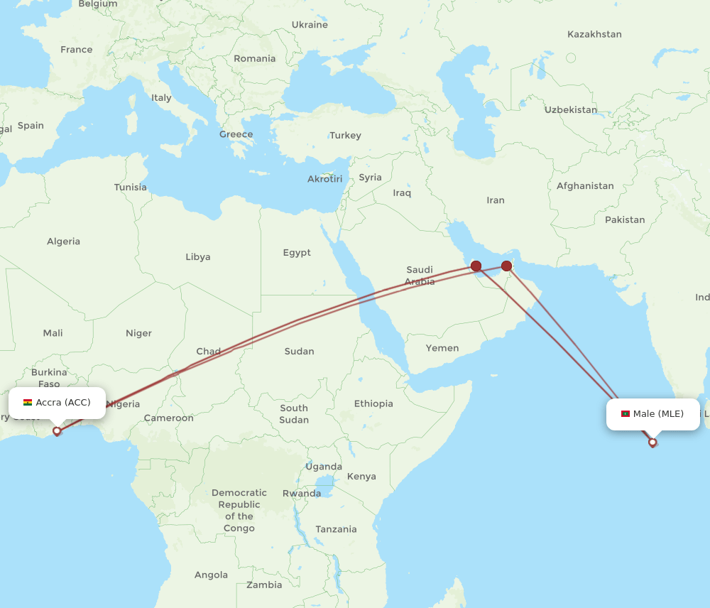 ACC to MLE flights and routes map