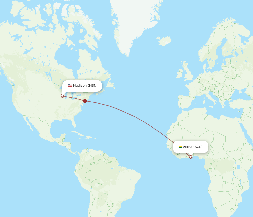Madison - Accra route map and flight paths