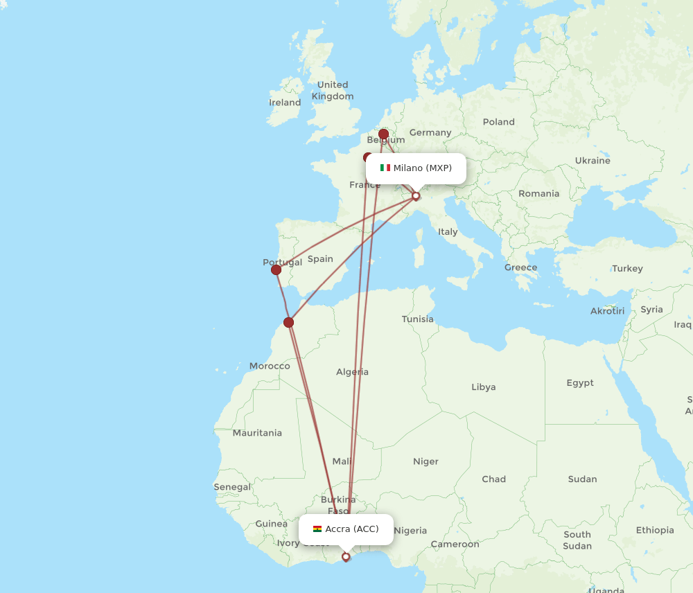 ACC to MXP flights and routes map