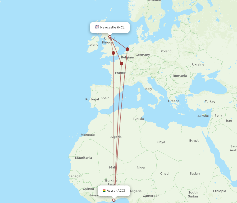 ACC-NCL flight routes