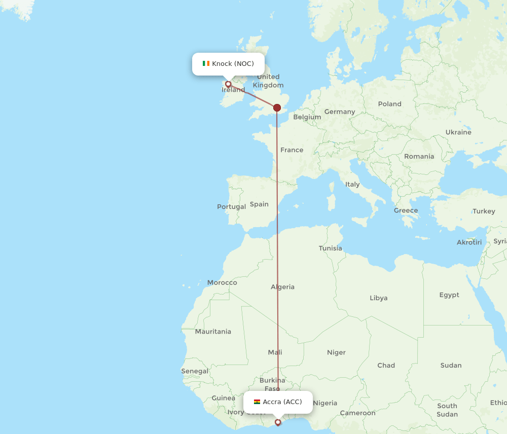 ACC to NOC flights and routes map