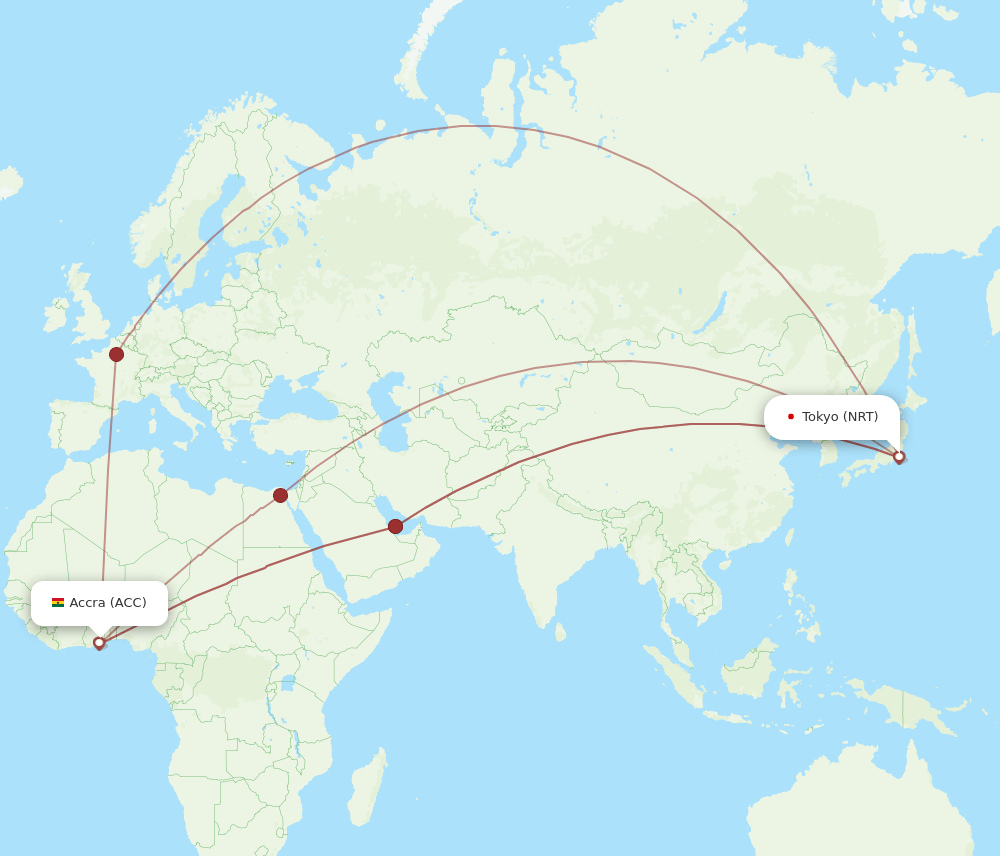 ACC to NRT flights and routes map