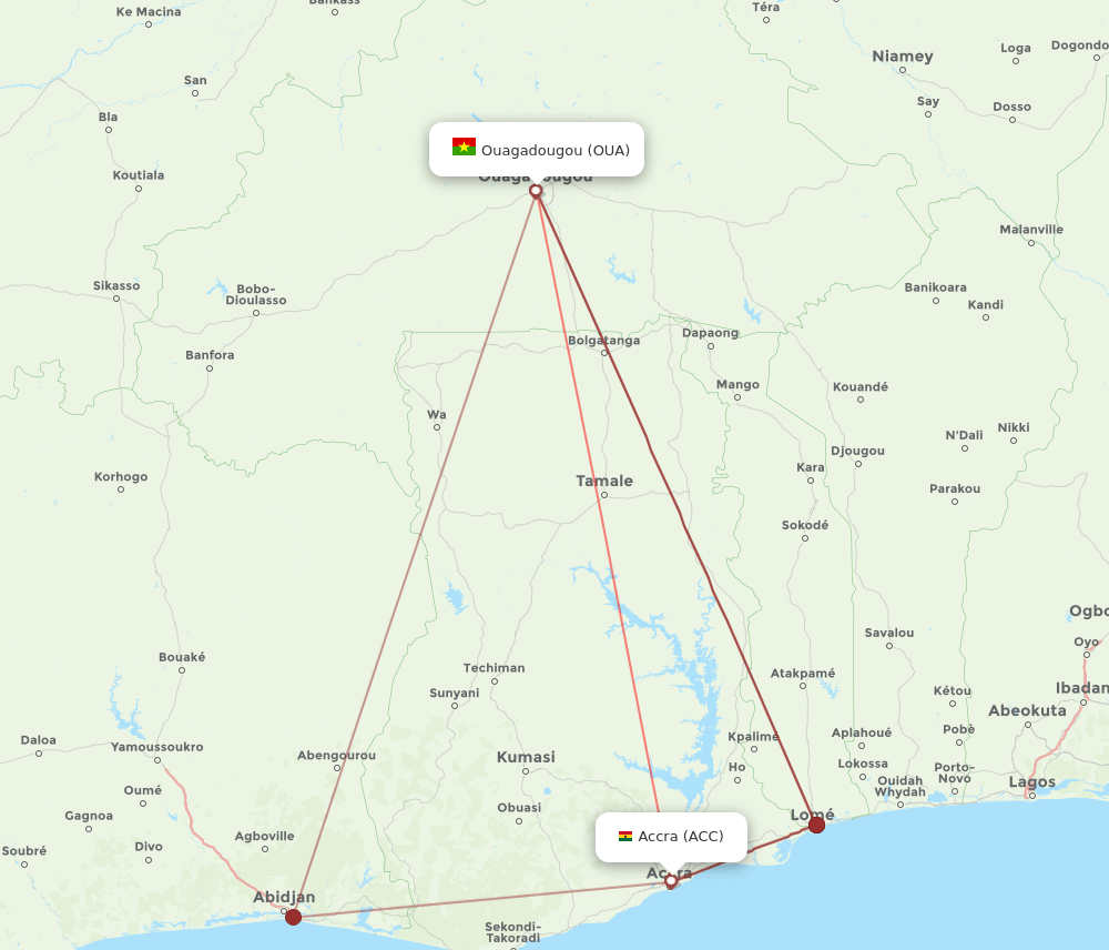 ACC to OUA flights and routes map