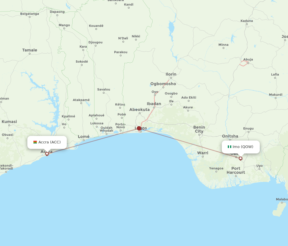 Imo - Accra route map and flight paths