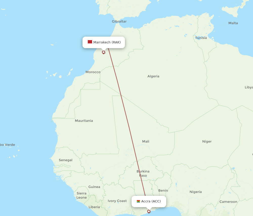 ACC to RAK flights and routes map