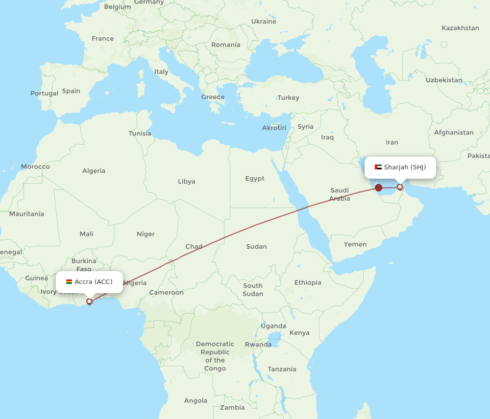 ACC to SHJ flights and routes map