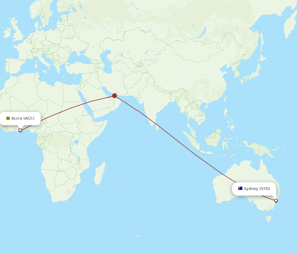 ACC-SYD flight routes