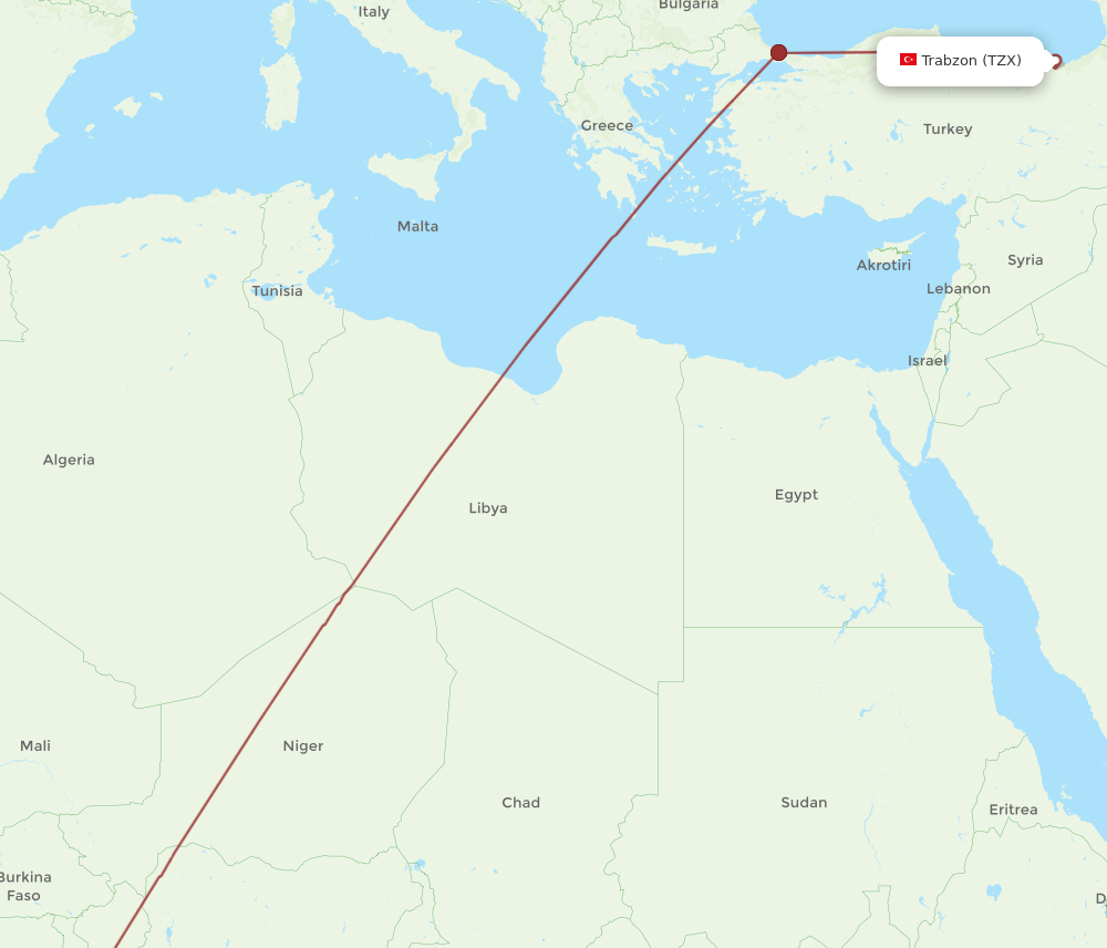 ACC-TZX flight routes
