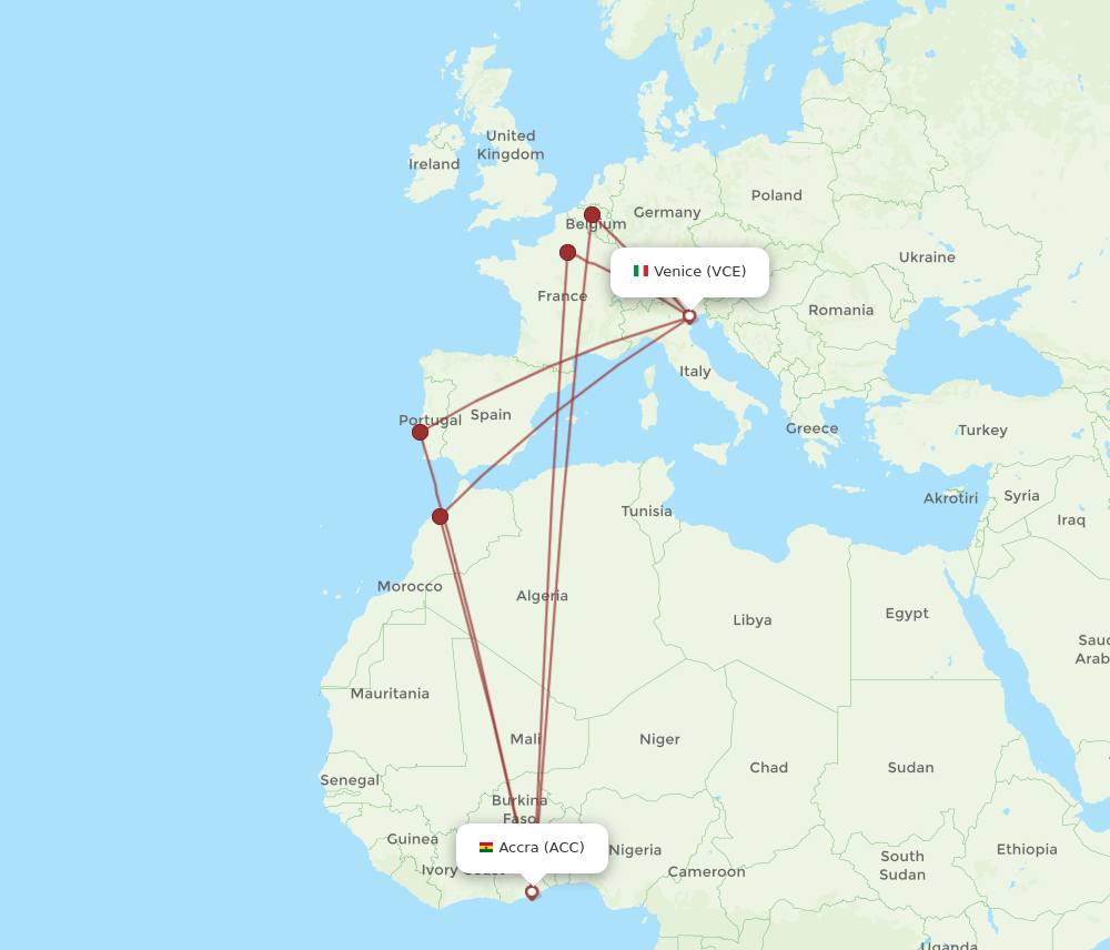 ACC to VCE flights and routes map