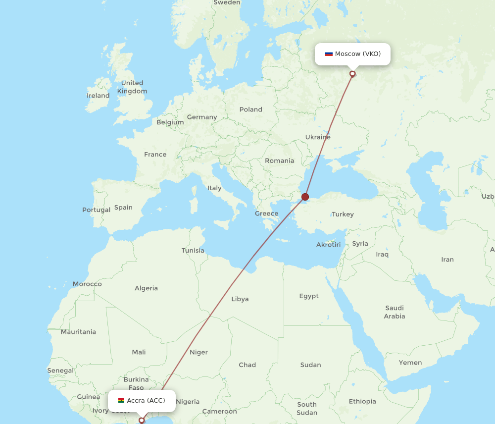 ACC to VKO flights and routes map