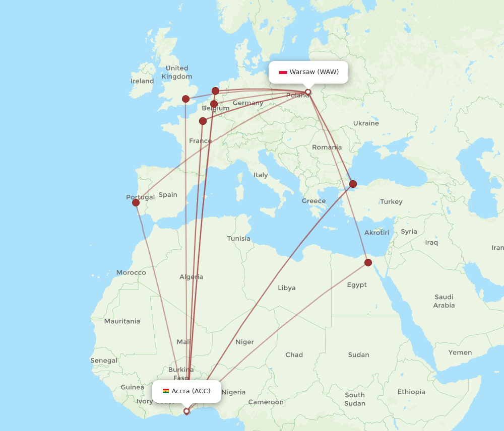 ACC-WAW flight routes