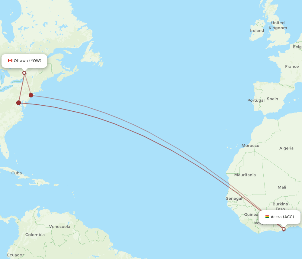 ACC-YOW flight routes