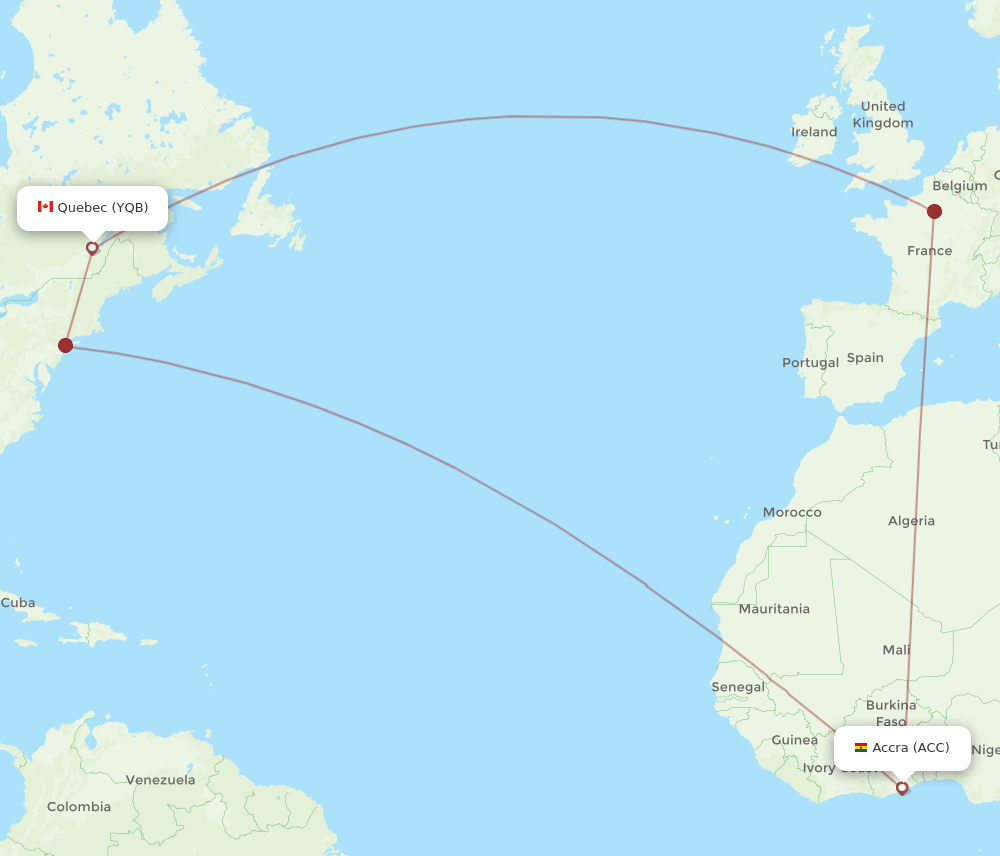 YQB to ACC flights and routes map