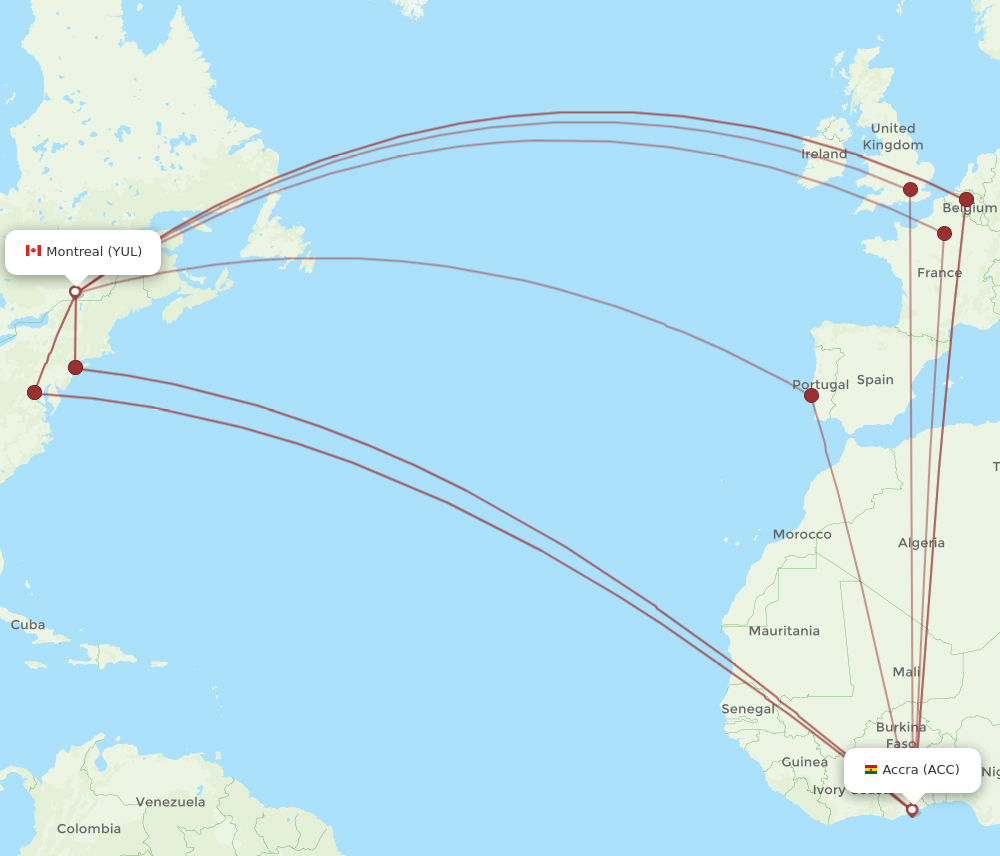 ACC-YUL flight routes