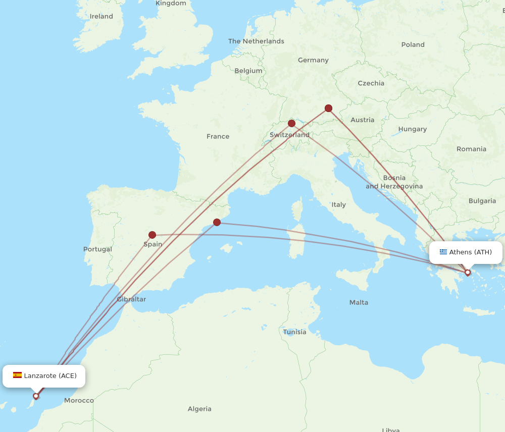 ACE to ATH flights and routes map