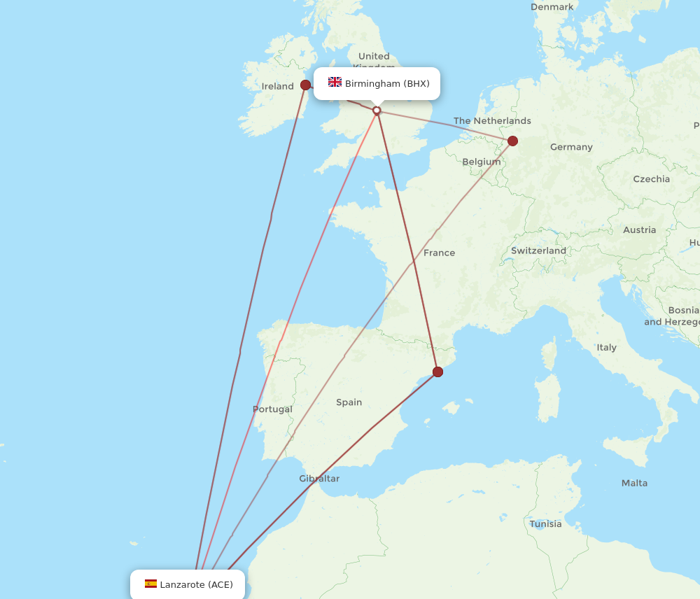 ACE to BHX flights and routes map