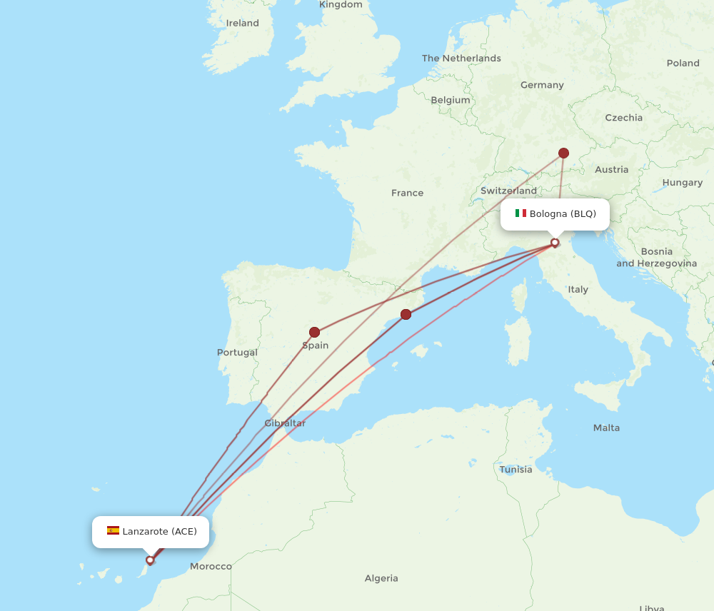 ACE to BLQ flights and routes map