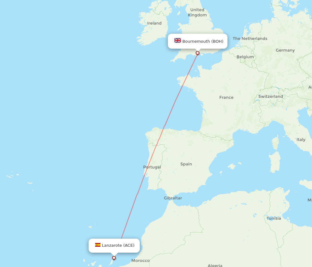 Lanzarote - Bournemouth route map and flight paths