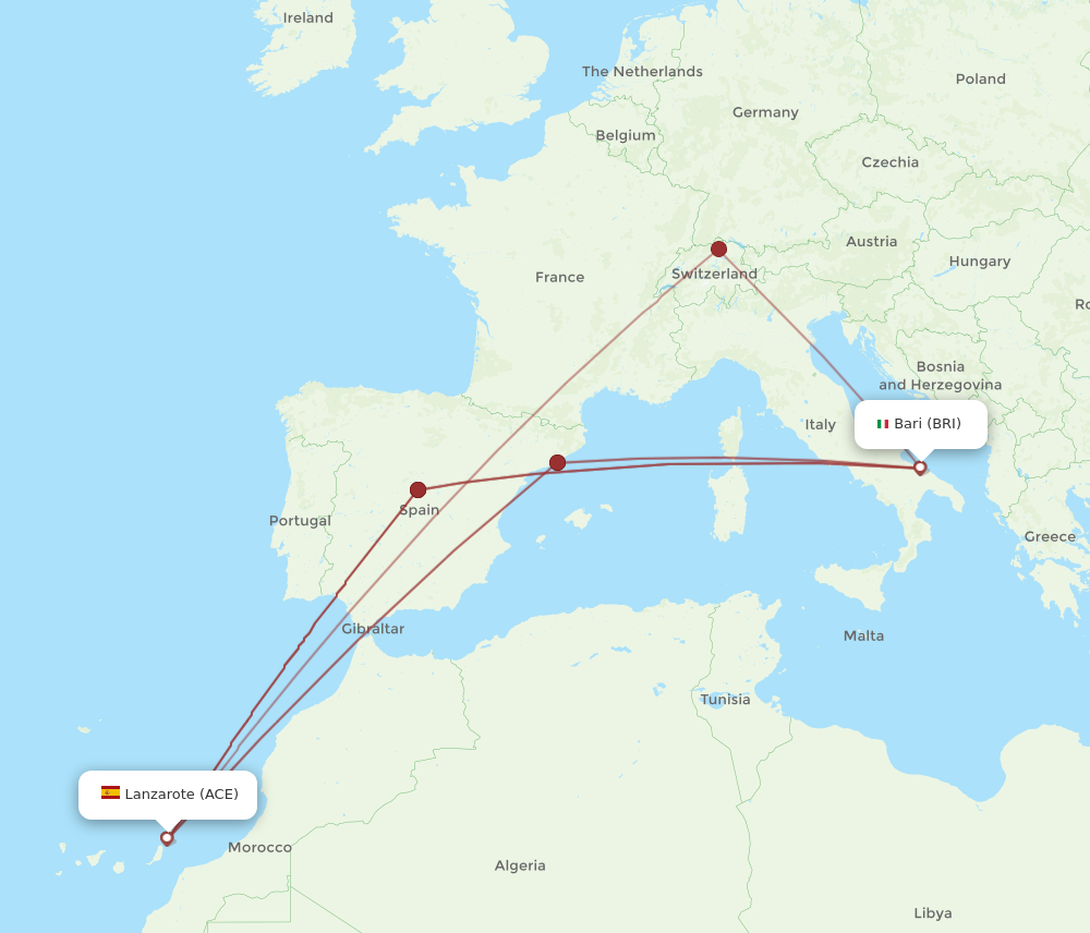 ACE to BRI flights and routes map
