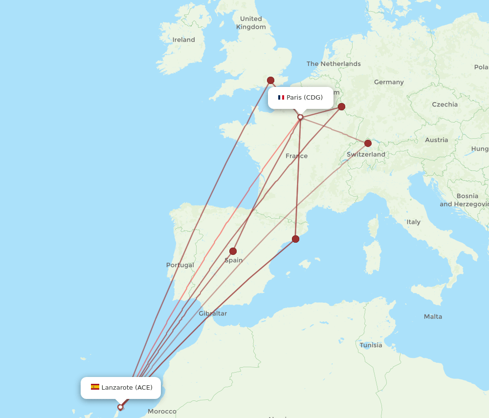 ACE to CDG flights and routes map