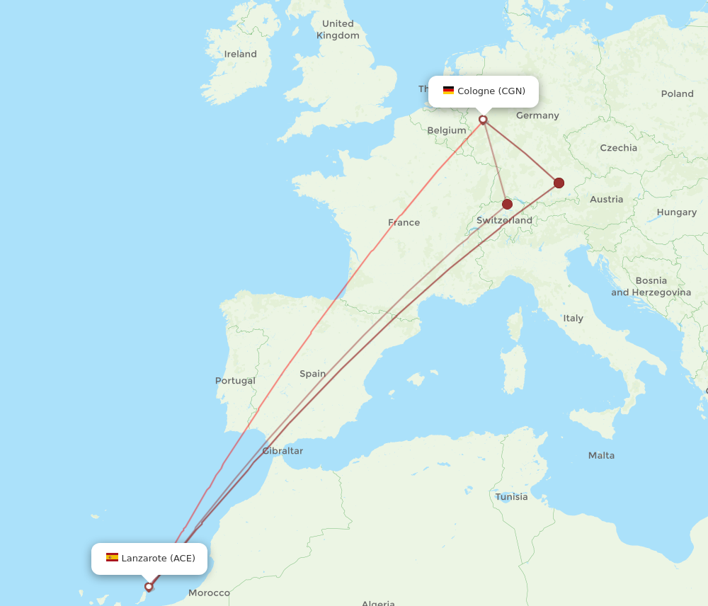 ACE to CGN flights and routes map
