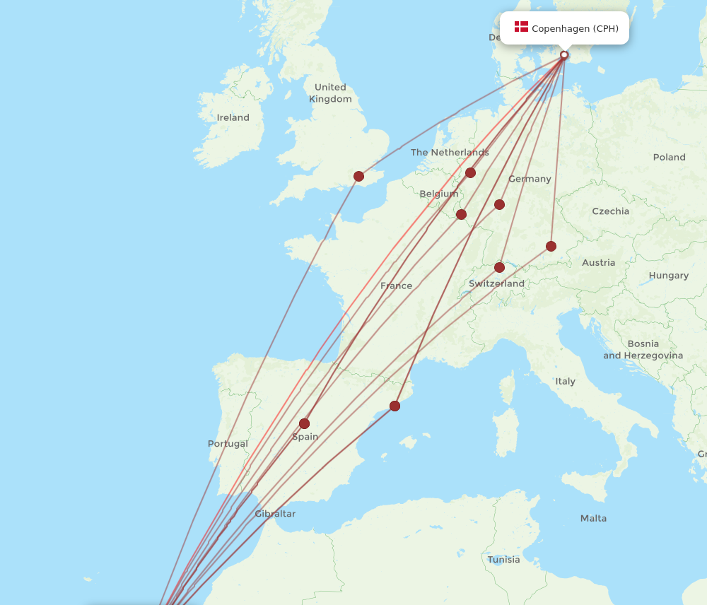 ACE to CPH flights and routes map