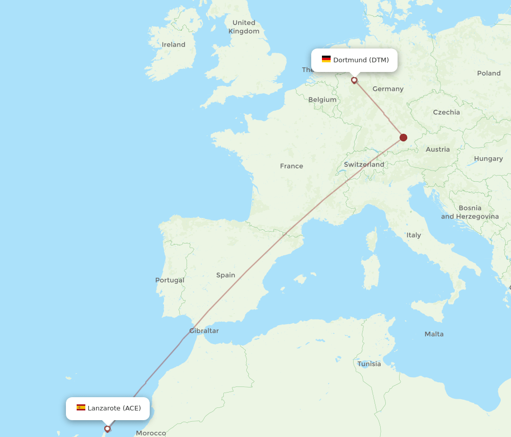 Lanzarote - Dortmund route map and flight paths