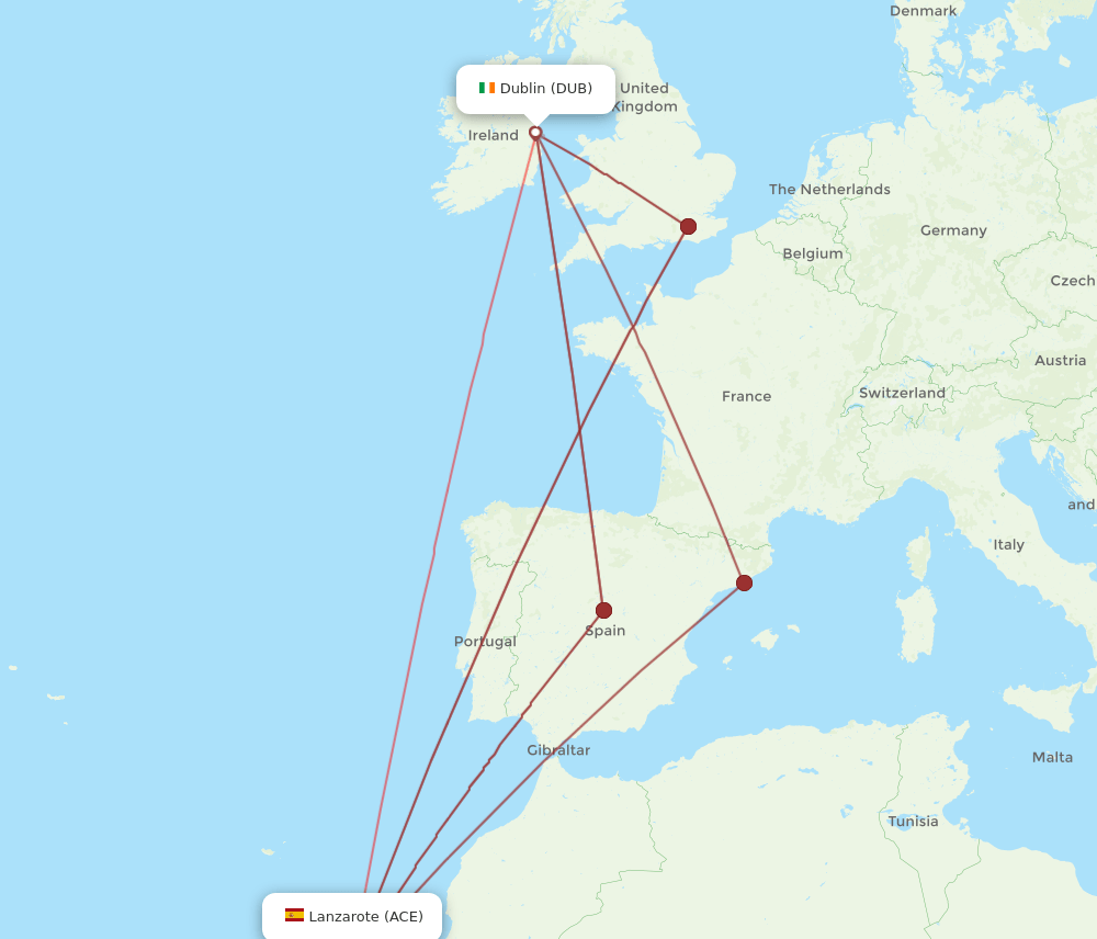 ACE to DUB flights and routes map