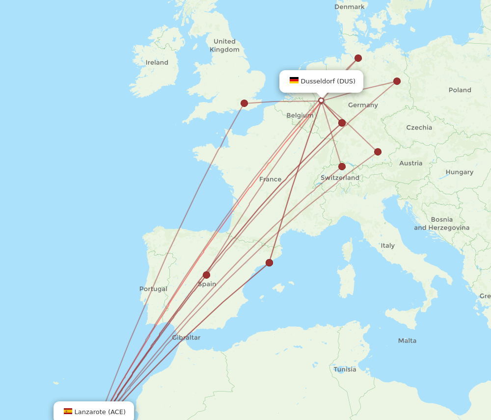 ACE to DUS flights and routes map