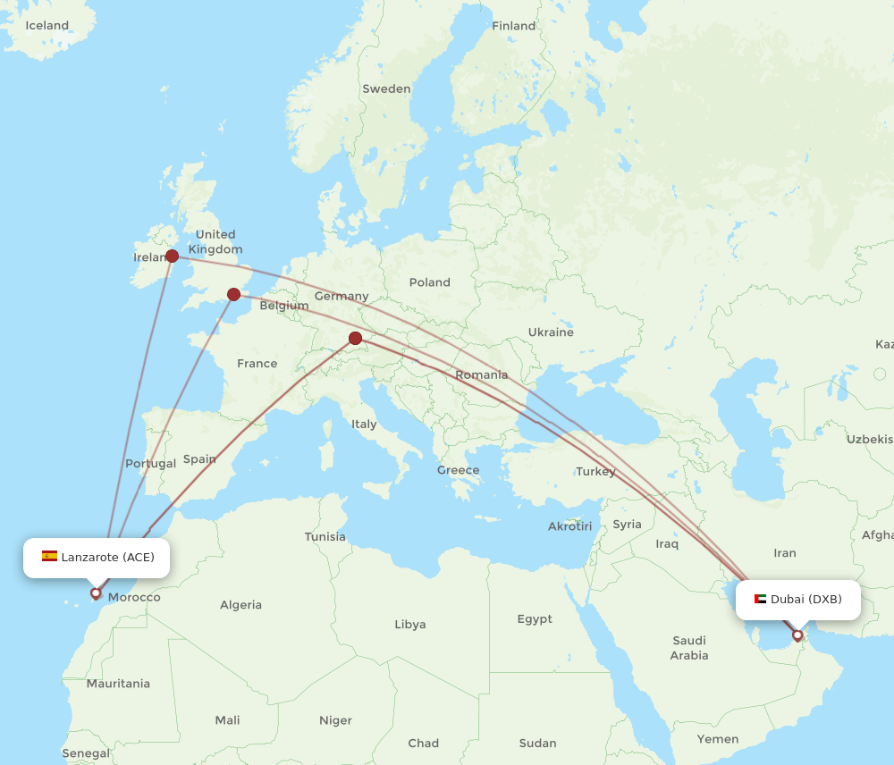 ACE to DXB flights and routes map