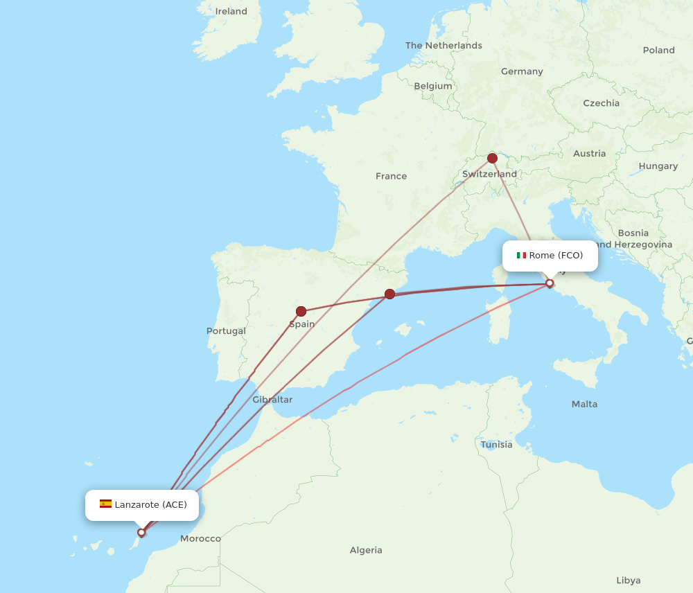 ACE to FCO flights and routes map