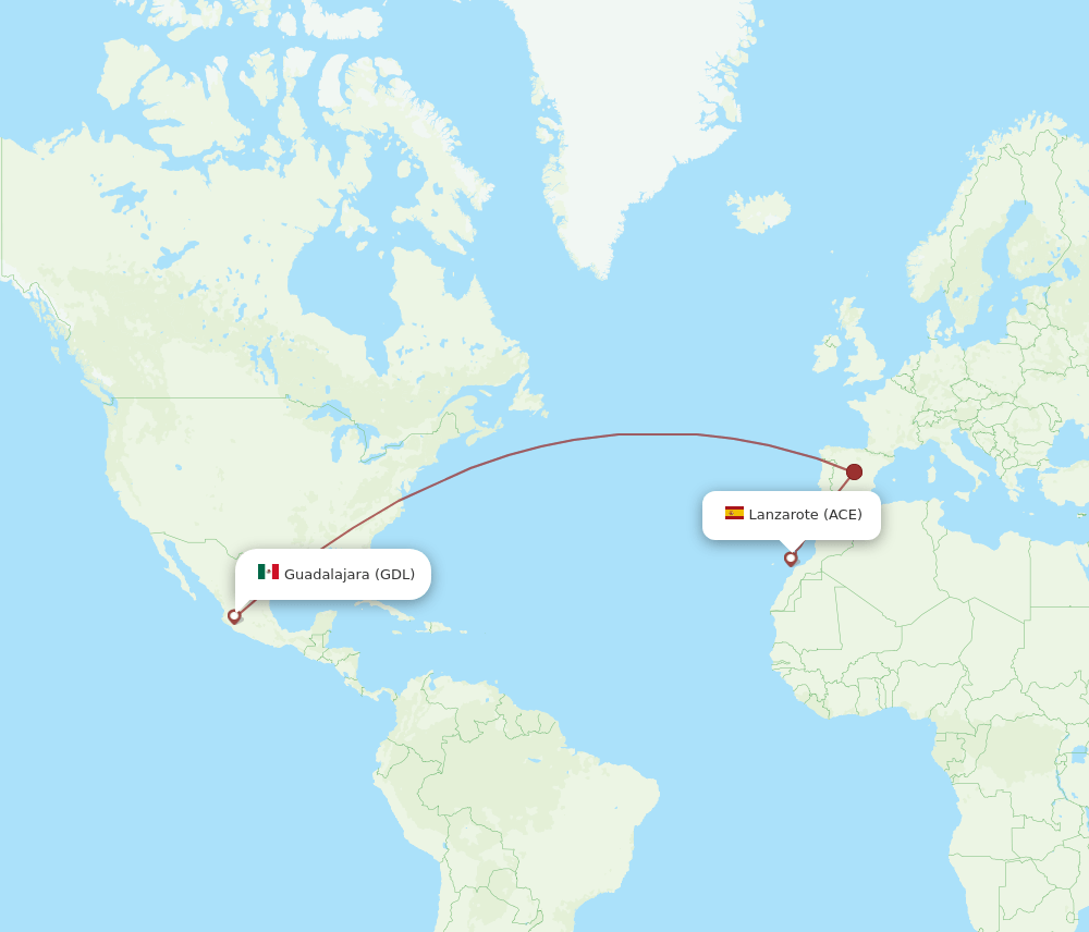 ACE to GDL flights and routes map