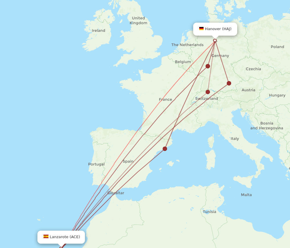 ACE to HAJ flights and routes map