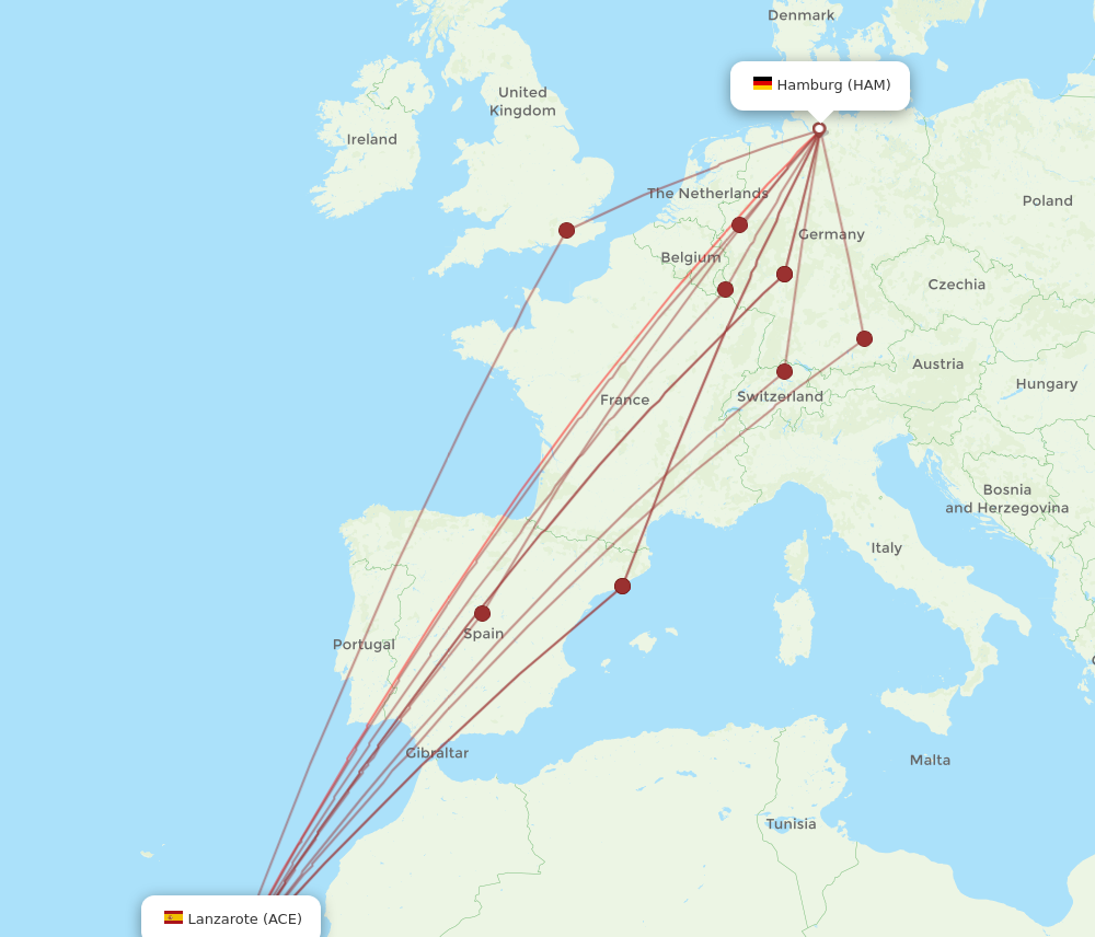 ACE to HAM flights and routes map
